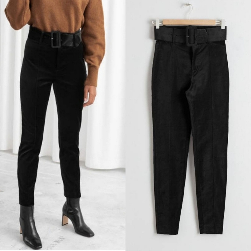 NWT & Other Stories Belted Velvet Leggings Black 2